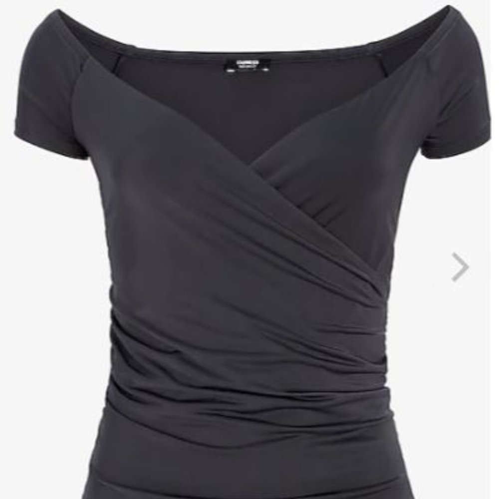 Body Contour Double Layer Off The Shoulder Ruched Tee